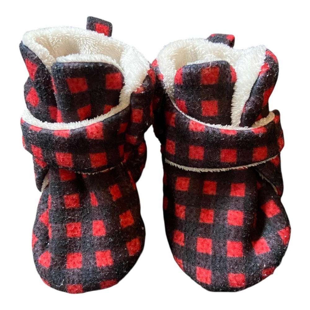 Buffalo Plaid Baby Booties Slippers - Size 3-6 Months